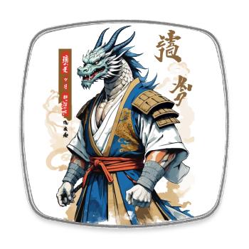 Dragon Samurai Vintage Ukiyo-e Style - Square fridge magnet - white - Front