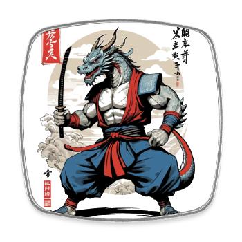 Dragon Samurai Vintage Ukiyo-e Style - Square fridge magnet - white - Front