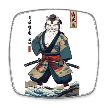 Samurai Cat Vintage Ukiyo-E Japanese - Square fridge magnet - white - Front
