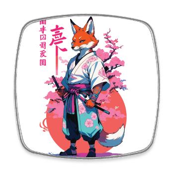 Kitsune Samurai Fox Aesthetic Vaporwave Style - Square fridge magnet - white - Front