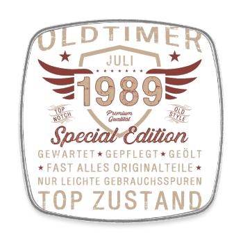 35. Geburtstag Oldtimer Juli 1989 Jahrgang 1989 - Viereckiger Kühlschrankmagnet - Weiß - Vorne