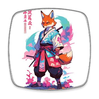 Kitsune Samurai Fox Esthétique Style Vaporwave - Magnet carré - blanc - Devant