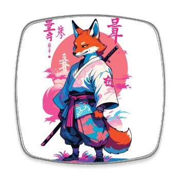 Kitsune Samurai Fox Aesthetic Vaporwave Style - Square fridge magnet - white - Front