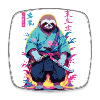 Samurai Sloth Aesthetic Vaporwave Style - Square fridge magnet - white - Front