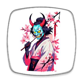 Oni Samouraï Vaporwave Esthétique Démon Japonais - Magnet carré - blanc - Devant