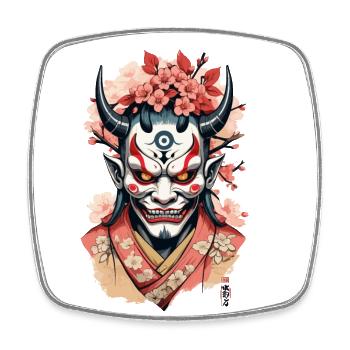 Oni Démon Masque Samouraï Esthétique Yokai - Magnet carré - blanc - Devant