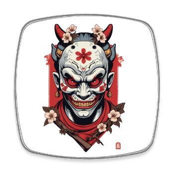 Oni Masque Démon Samouraï Japonais - Magnet carré - blanc - Devant
