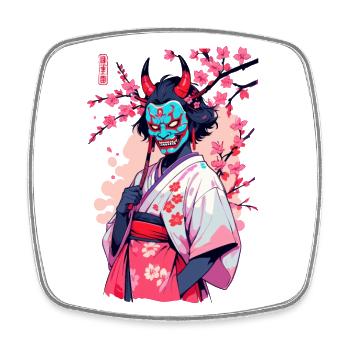Oni Samouraï Vaporwave Esthétique Japon Culture - Magnet carré - blanc - Devant