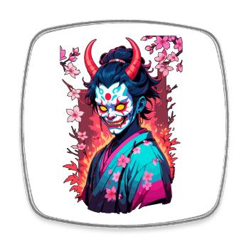 Oni Samouraï Vaporwave Esthétique Japon Culture - Magnet carré - blanc - Devant