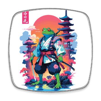 Grenouille samouraï et style esthétique Vaporwave - Magnet carré - blanc - Devant