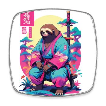 Samurai Sloth in Aesthetic Vaporwave Style - Square fridge magnet - white - Front