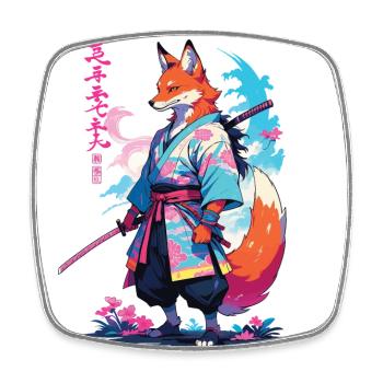 Kitsune Samurai Fuchs Aesthetic Vaporwave Stil - Viereckiger Kühlschrankmagnet - Weiß - Vorne