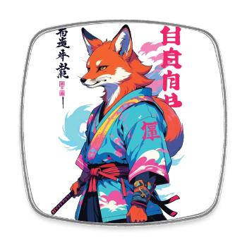 Kitsune Samurai Fuchs Aesthetic Vaporwave Stil - Viereckiger Kühlschrankmagnet - Weiß - Vorne
