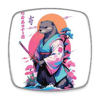 Samurai Otter Aesthetic Vaporwave Stil - Viereckiger Kühlschrankmagnet - Weiß - Vorne
