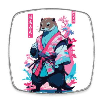 Samurai Otter Aesthetic Vaporwave Japan Art - Square fridge magnet - white - Front