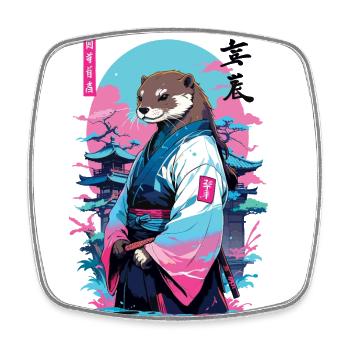 Samurai Otter Aesthetic Vaporwave Style - Square fridge magnet - white - Front