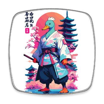 Samurai Duck dans le style esthétique Vaporwave - Magnet carré - blanc - Devant