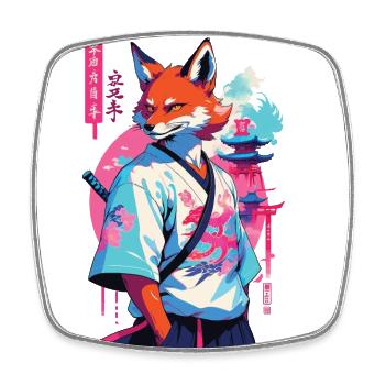 Kitsune Samurai Fuchs Aesthetic Vaporwave Stil - Viereckiger Kühlschrankmagnet - Weiß - Vorne