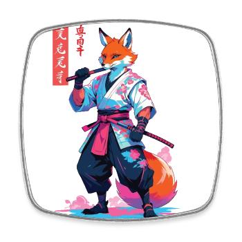 Kitsune Samurai Fox Aesthetic Vaporwave Style - Square fridge magnet - white - Front