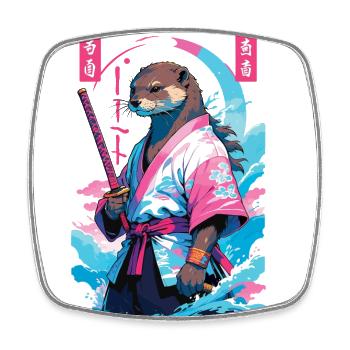 Samurai Otter Aesthetic Vaporwave Asiatischer Stil - Viereckiger Kühlschrankmagnet - Weiß - Vorne