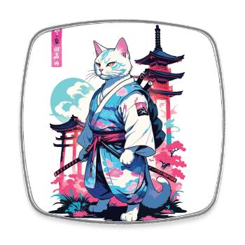 Samurai Katze Vaporwave Aesthetic Japan Style - Viereckiger Kühlschrankmagnet - Weiß - Vorne