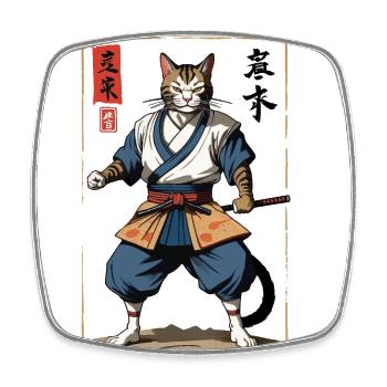 Chat Samouraï Vintage Ukiyo-e Samouraï Japonais - Magnet carré - blanc - Devant