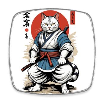 Samurai Cat Vintage Ukiyo-E Japanese Design - Square fridge magnet - white - Front