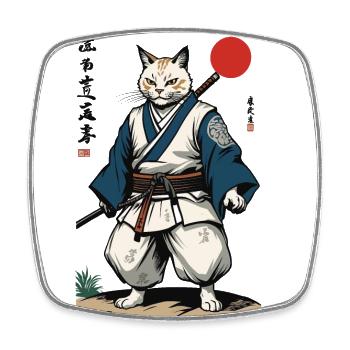 Samurai Katze Vintage Ukiyo-E Kunstwerk Design - Viereckiger Kühlschrankmagnet - Weiß - Vorne