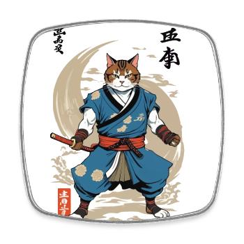 Samurai Cat Vintage Ukiyo-E Japanese - Square fridge magnet - white - Front