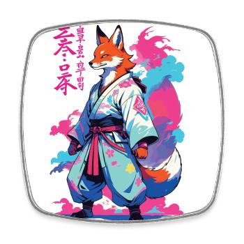 Kitsune Samurai Fuchs Aesthetic Vaporwave Stil - Viereckiger Kühlschrankmagnet - Weiß - Vorne