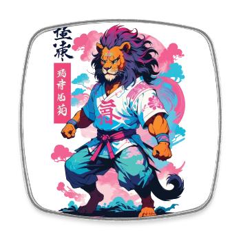 Samurai Löwe Aesthetic Vaporwave Stil Japan Kunst - Viereckiger Kühlschrankmagnet - Weiß - Vorne