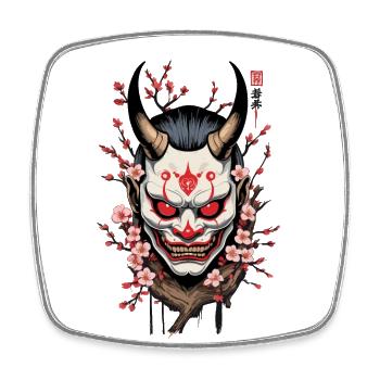 Oni Demon Mask Samurai Aesthetic Yokai - Square fridge magnet - white - Front