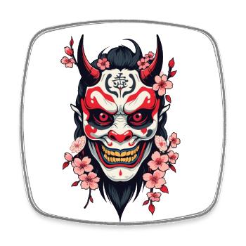 Oni Démon Masque Samouraï Esthétique Yokai - Magnet carré - blanc - Devant