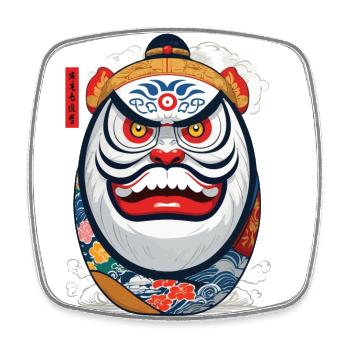 Japanischer Daruma Aesthetic Yokai Streetwear - Viereckiger Kühlschrankmagnet - Weiß - Vorne