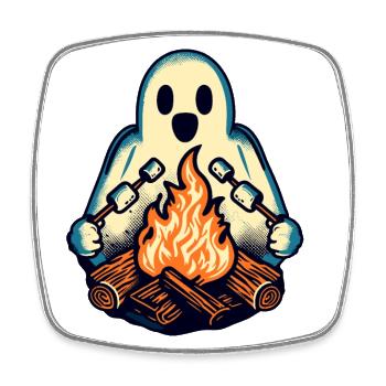 Ghost at Campfire Camping Site Halloween Spaß - Viereckiger Kühlschrankmagnet - Weiß - Vorne