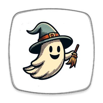 Funny Witch Ghost Witch Broom Halloween Party - Square fridge magnet - white - Front
