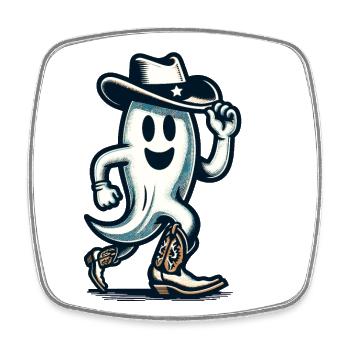 Funny Cowboy Ghost Halloween Party - Square fridge magnet - white - Front