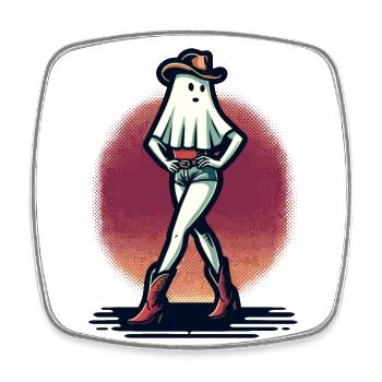 Funny Cowboy Girl Ghost Cowboy Hat Boots - Square fridge magnet - white - Front