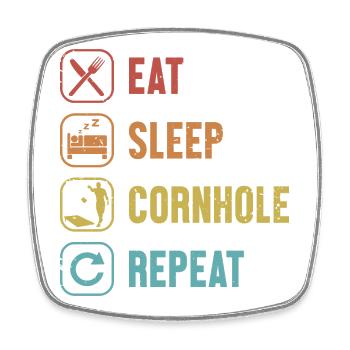 Essen Schlaf Cornhole Wiederholung Spiel Bretter Sitzsack - Viereckiger Kühlschrankmagnet - Weiß - Vorne
