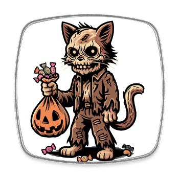 Chat zombie mort-vivant Trick or Treat - Magnet carré - blanc - Devant