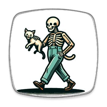Funny Retro Cartoon Skeleton Cat Owner - Square fridge magnet - white - Front