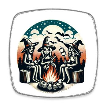 Camping Lagerfeuer Vintage Hexen Design - Viereckiger Kühlschrankmagnet - Weiß - Vorne