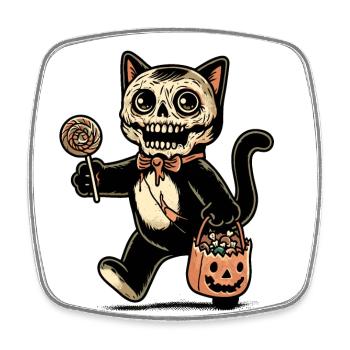 Chat zombie effrayant Trick Or Treat - Magnet carré - blanc - Devant