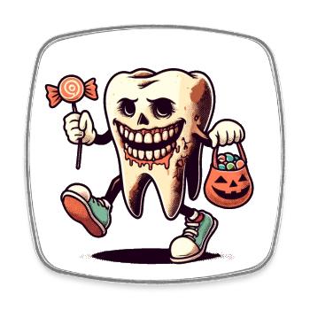 Halloween Dental Hygiene Funny Zombie Tooth - Square fridge magnet - white - Front