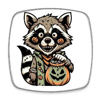 Funny Undead Raccoon Halloween Costume Decoration - Square fridge magnet - white - Front