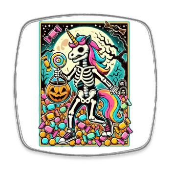 Drôle de squelette de licorne aime les bonbons - Magnet carré - blanc - Devant
