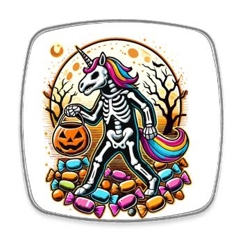 Drôle de squelette de licorne aime les bonbons - Magnet carré - blanc - Devant