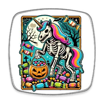 Funny Unicorn Skeleton Loves Candy - Square fridge magnet - white - Front
