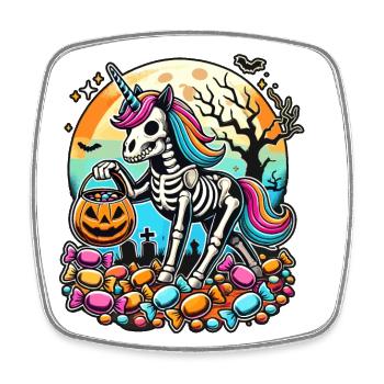 Drôle de squelette de licorne aime les bonbons - Magnet carré - blanc - Devant
