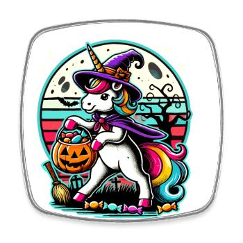 Truc ou friandise d'Halloween drôle de licorne de sorcière - Magnet carré - blanc - Devant